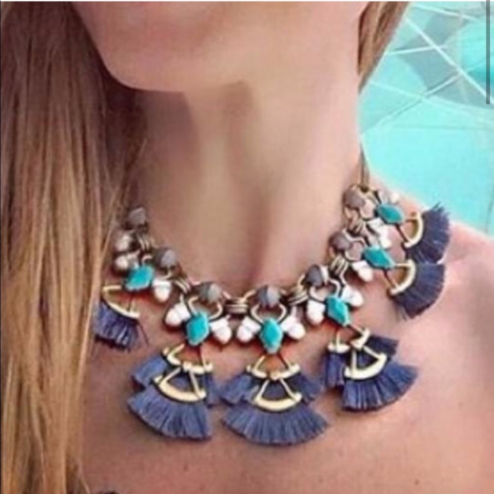 Stella & Dot | Vintage Gold, Turquoise + Black Lotus Tassel Statement Ne⦠- Picture 6 of 10